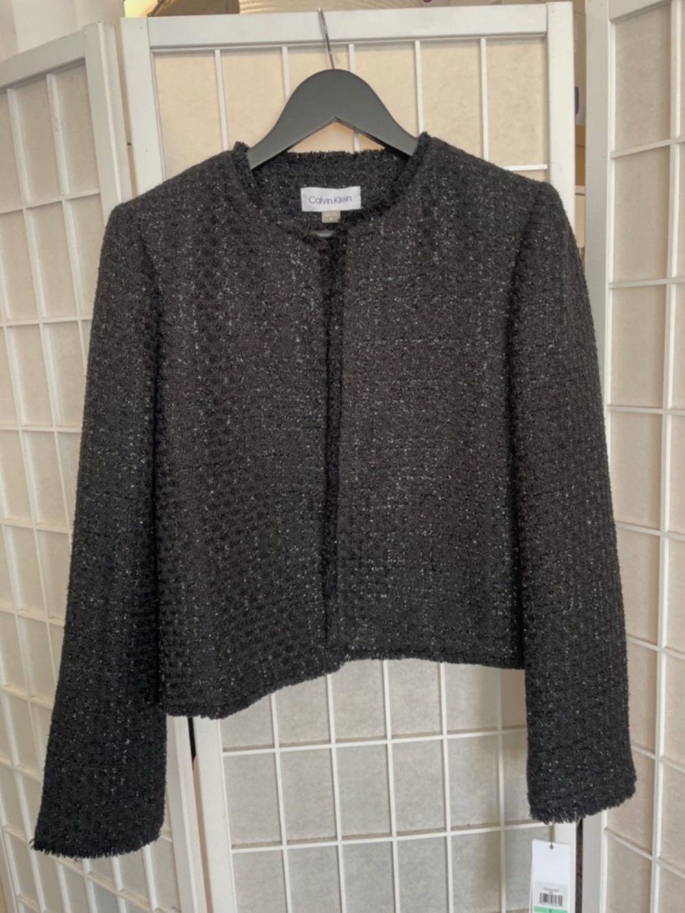 NWT Calvin Klein Tweed Open-Front Jacket Black Size 8